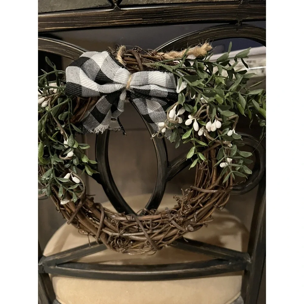 Grapevine Wreath Christmas Pine Buffalo Plaid Bow Holiday Wall Decor 8